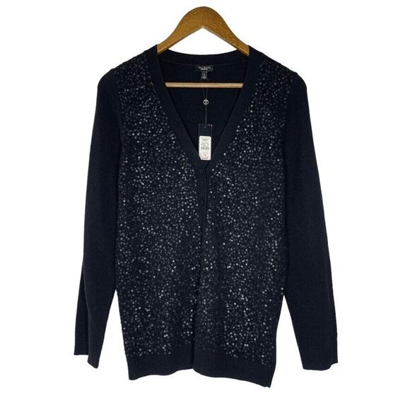 Talbots Black Sequin Lambswool Angora Rabbit Button Sweater Size Small Women NEW - Picture 1 of 12